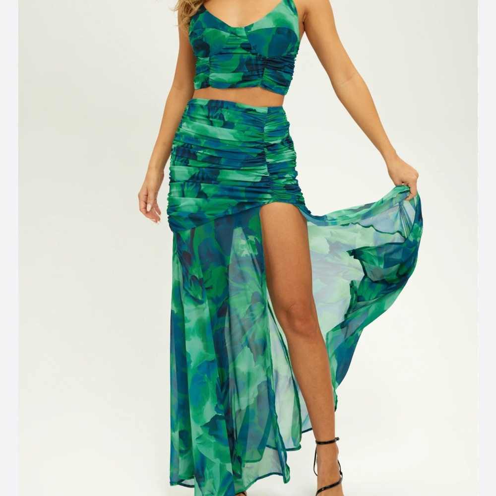 Green and Blue Floral Two-Piece Set